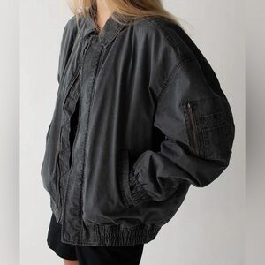 OAK + FORT WASHED EFFECT COTTON UTILITY BOMBER JACKET - Washed Black - Medium